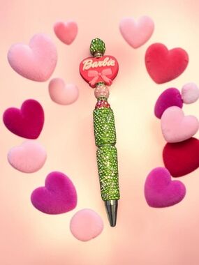 Barbie Lime Green Crystal Heart Top Pen with Pink Logo